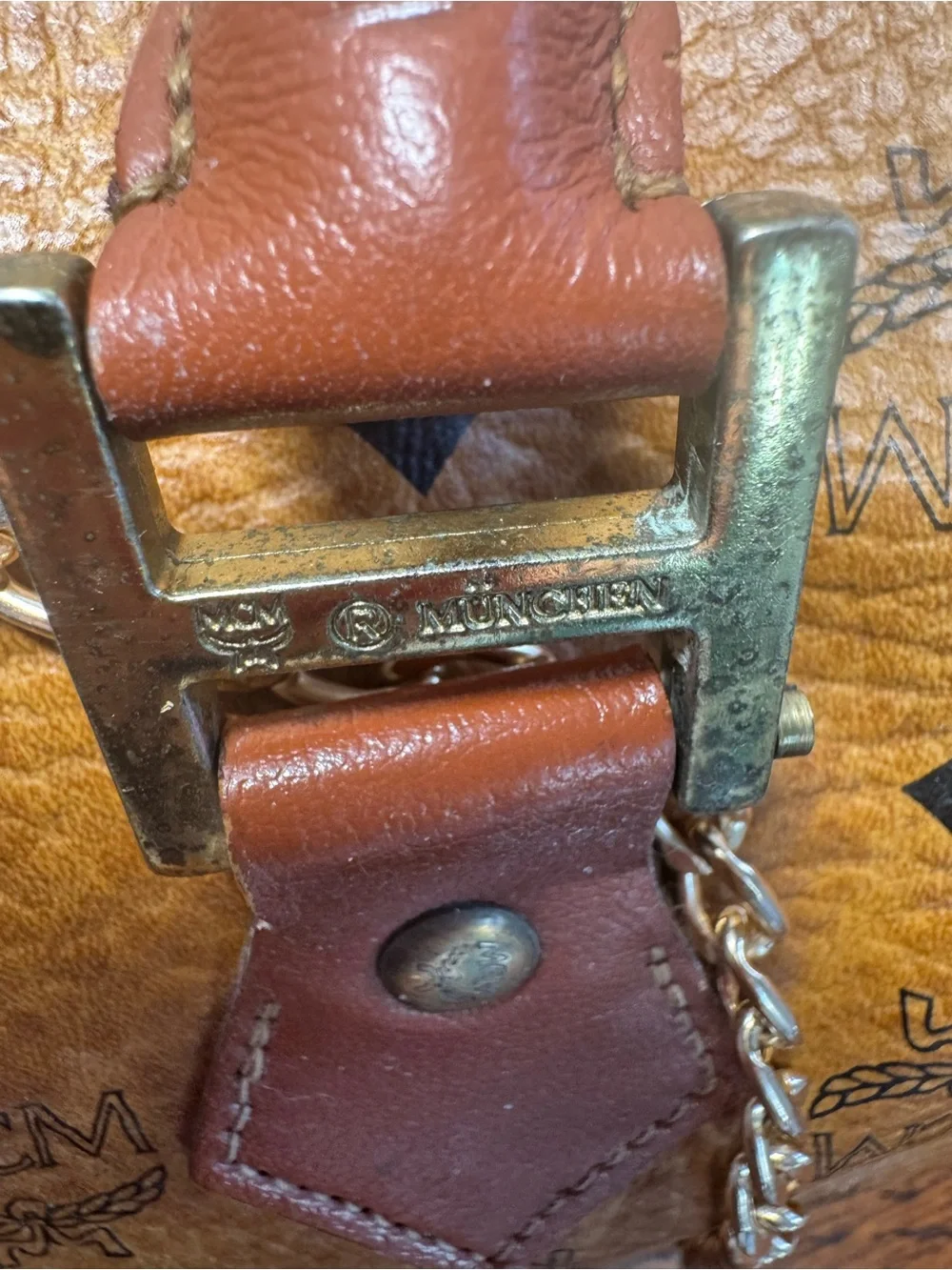 MCM Vintage Visetos Boston Satchel in Cognac Monogram